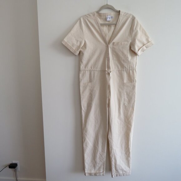 PRINCESS POLLY Linen Blend Utility Boilersuit Jumpsuit in Oatmeal - Size US 4 - Picture 2 of 16